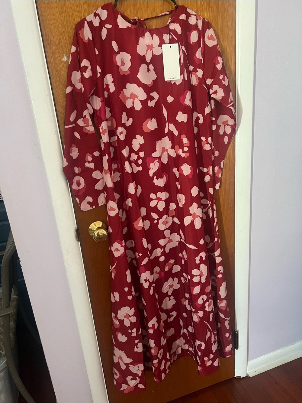 Floral Long Sleeve Red & Pink Midi Dress